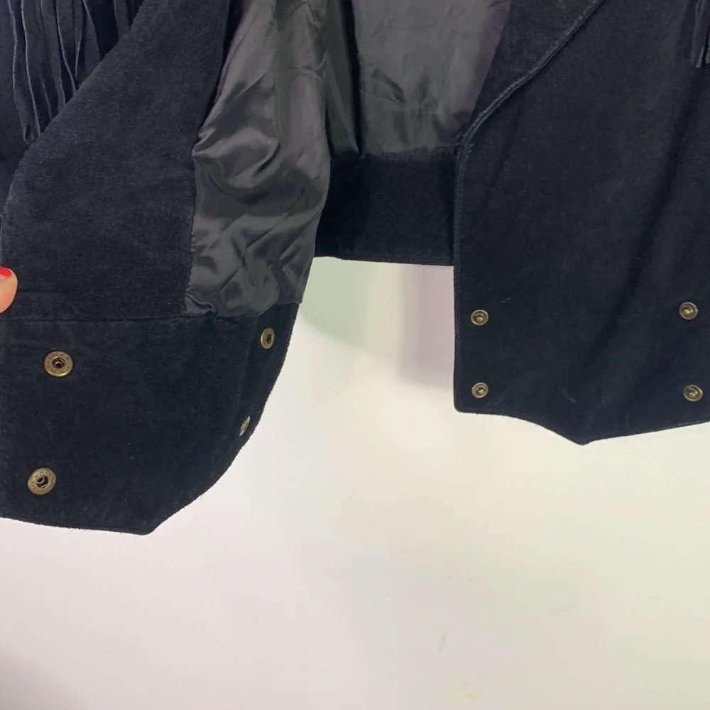 VTG 70s Learsi Black Rancher Western Fringe Suede Leather Jacket Womens Small - Picture 3 of 13